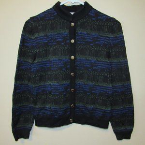 St. John Black and Blue Cardigan Sweater